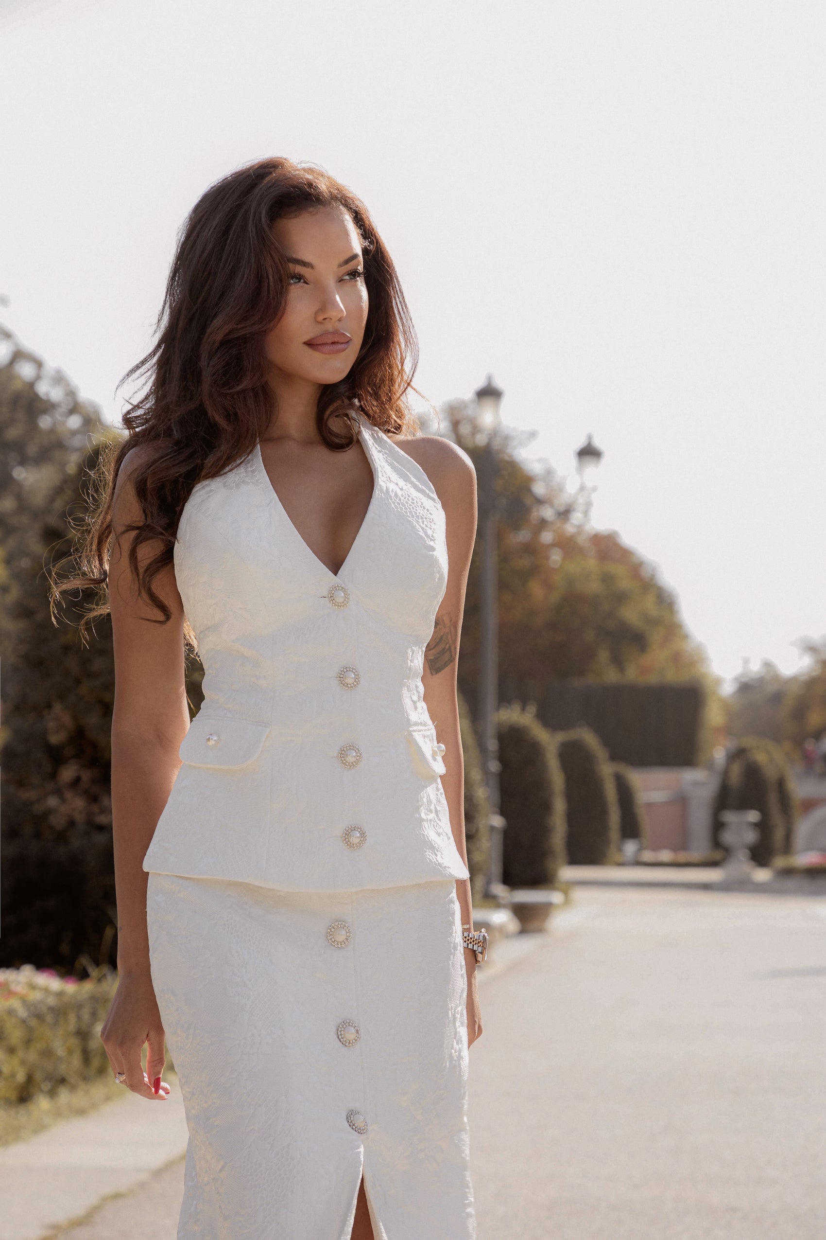 The Florale Two-Piece Set | Halter Waistcoat & Midi Skirt