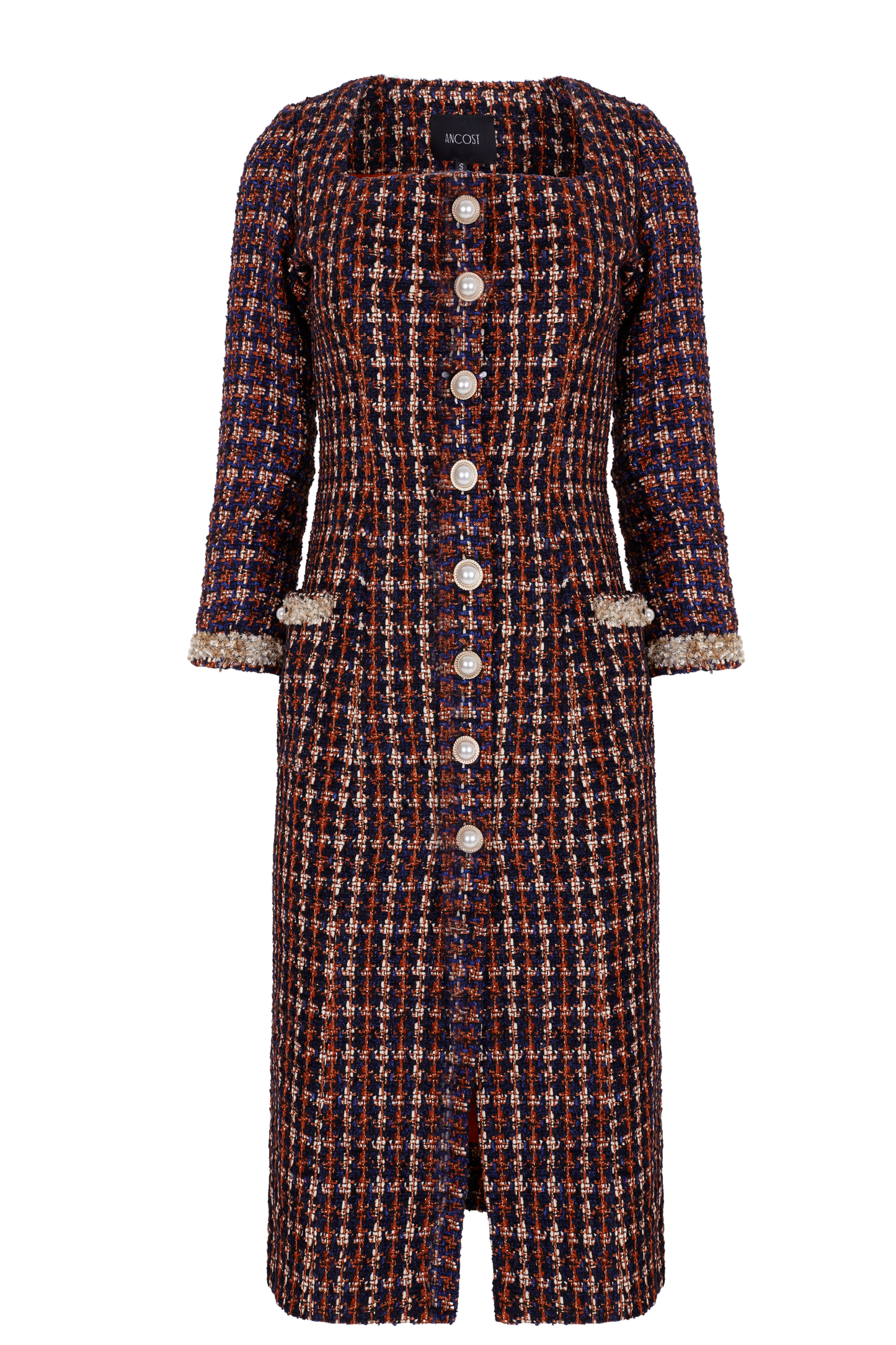 Square Neck Tweed Midi Dress