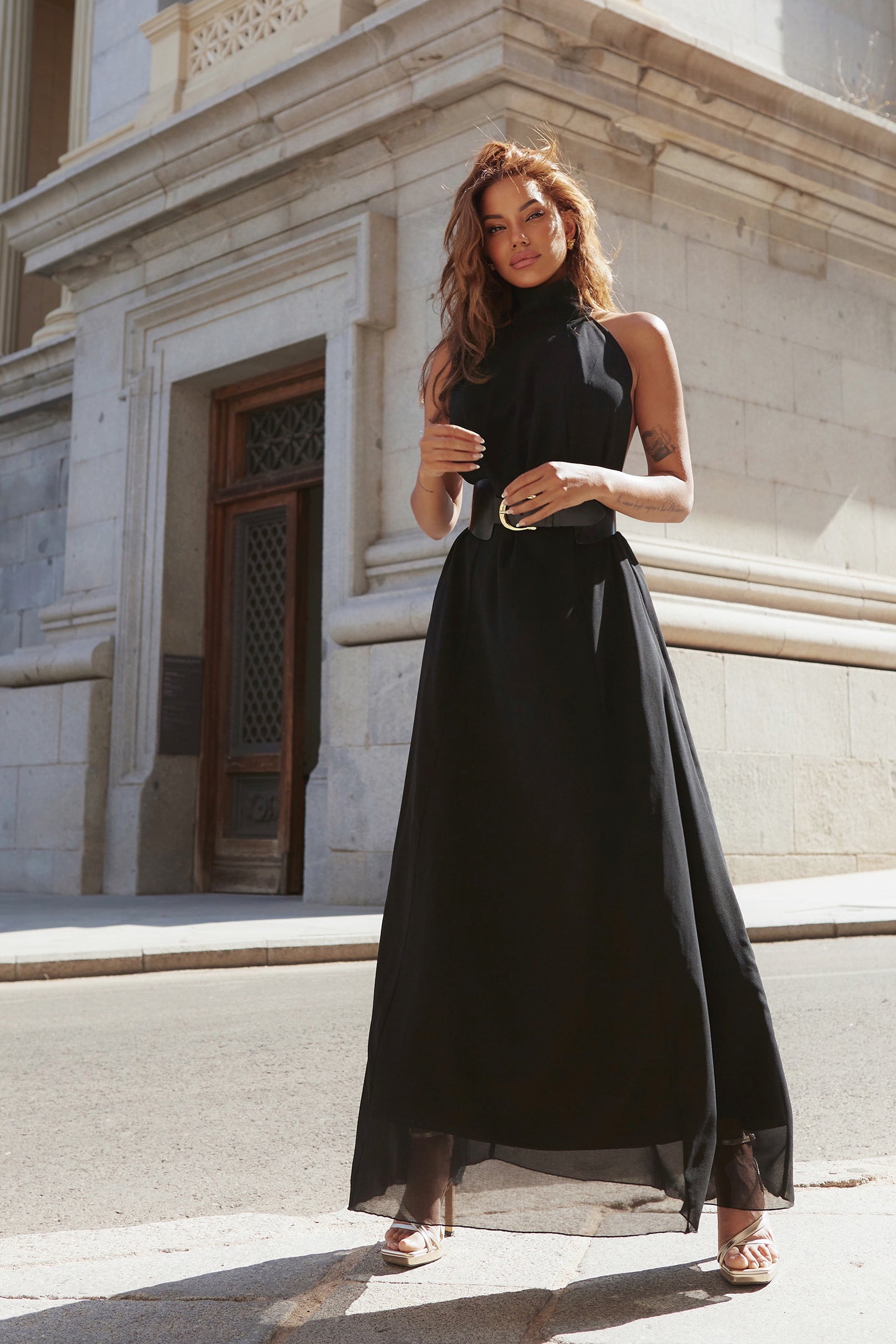 Long halter dress in black