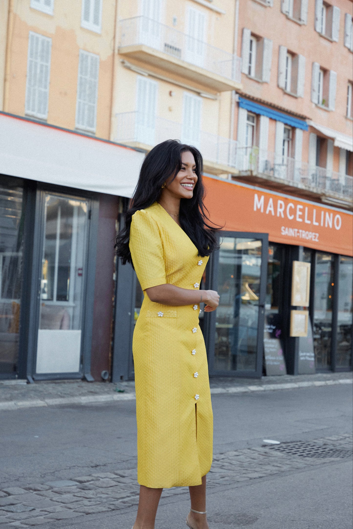 Nº11 MIDI DRESS WITH FLOWER JEWEL BUTTONS - ANCOST